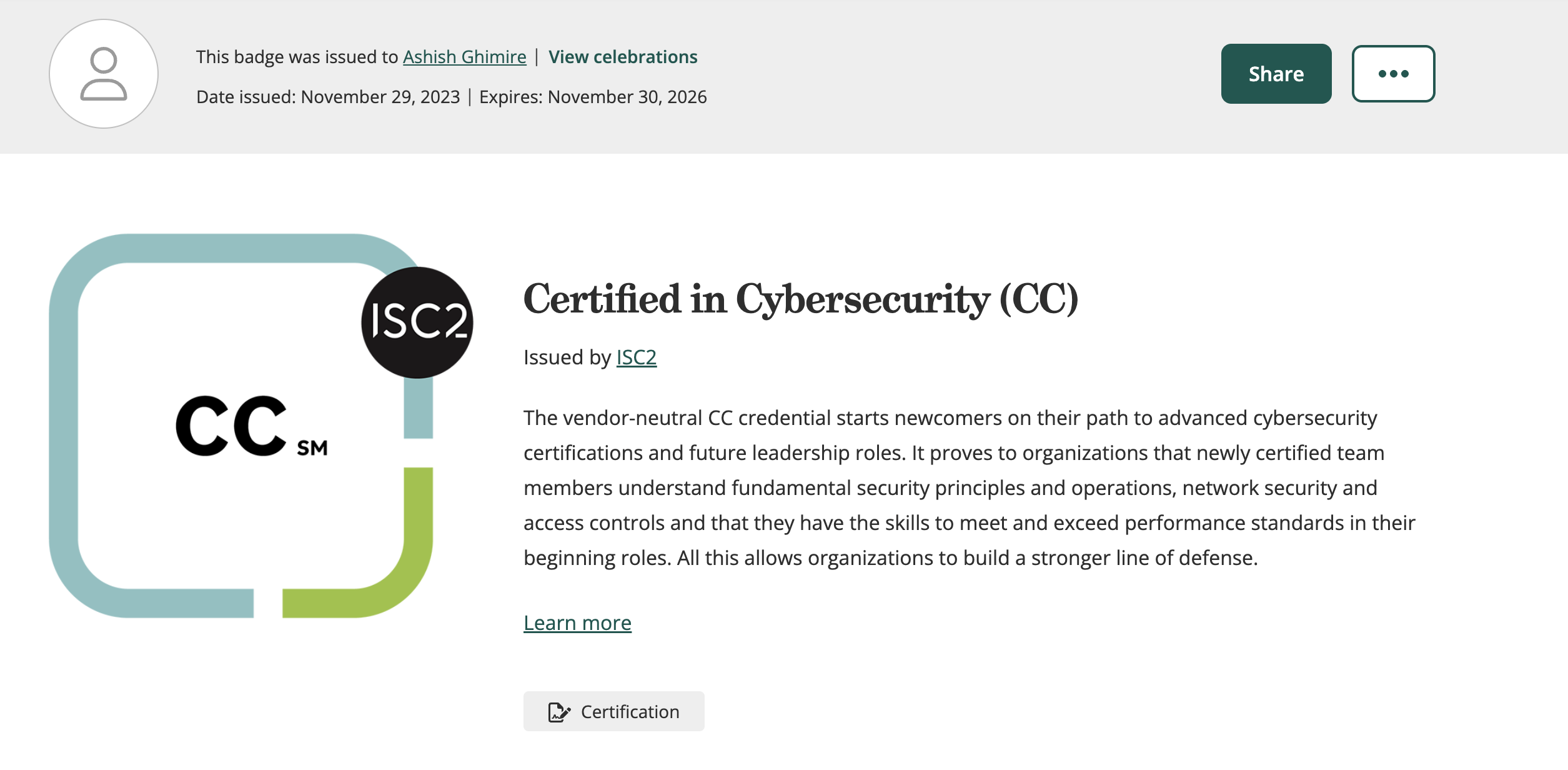 ISC2 Certified in Cybersecurity